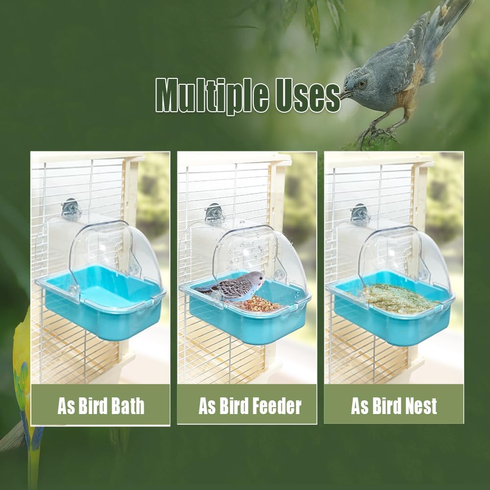 Bird Bath for Cage, Cleaning Pet Supplies Cockatiel Bird Bathtub with Hanging Hooks for Little Bird Parrots Spacious
