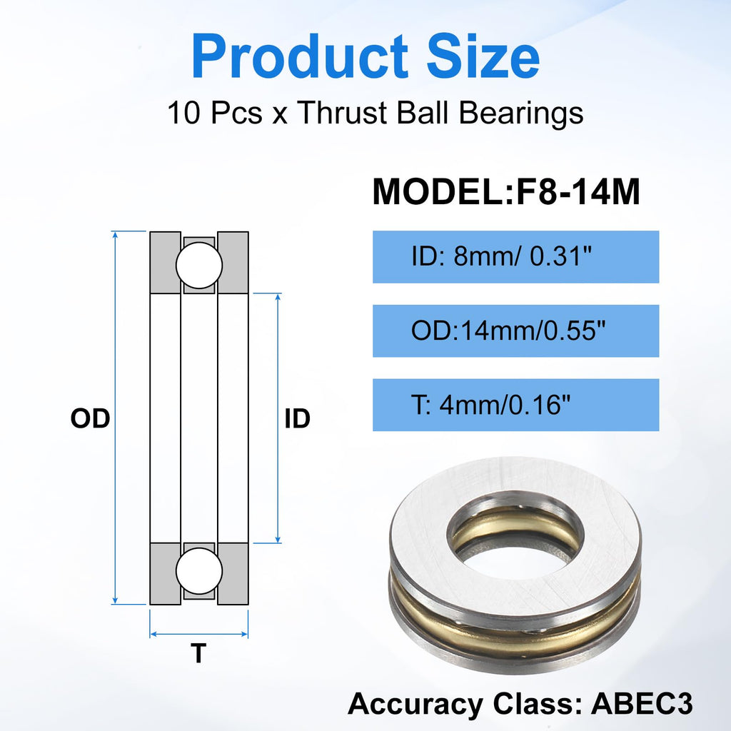 uxcell 10Pcs F8-14M Thrust Ball Bearings 8mm Bore 14mm OD 4mm Thick