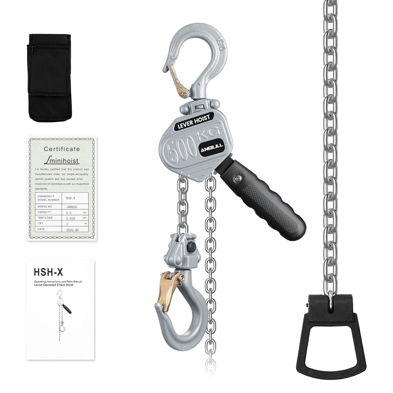 Mini Lever Chain Hoist,0.5 Ton/1100LBS 10FT Manual Come Along Puller | Aluminum Alloy Body with G80 Chain, Equipped