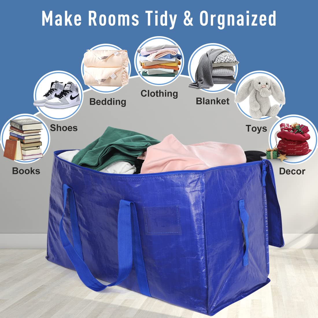 Moving Bags Heavy Duty Extra Large Cube Storage Tote for Space Saving, Traveling Organizer, with Zippers & Strong