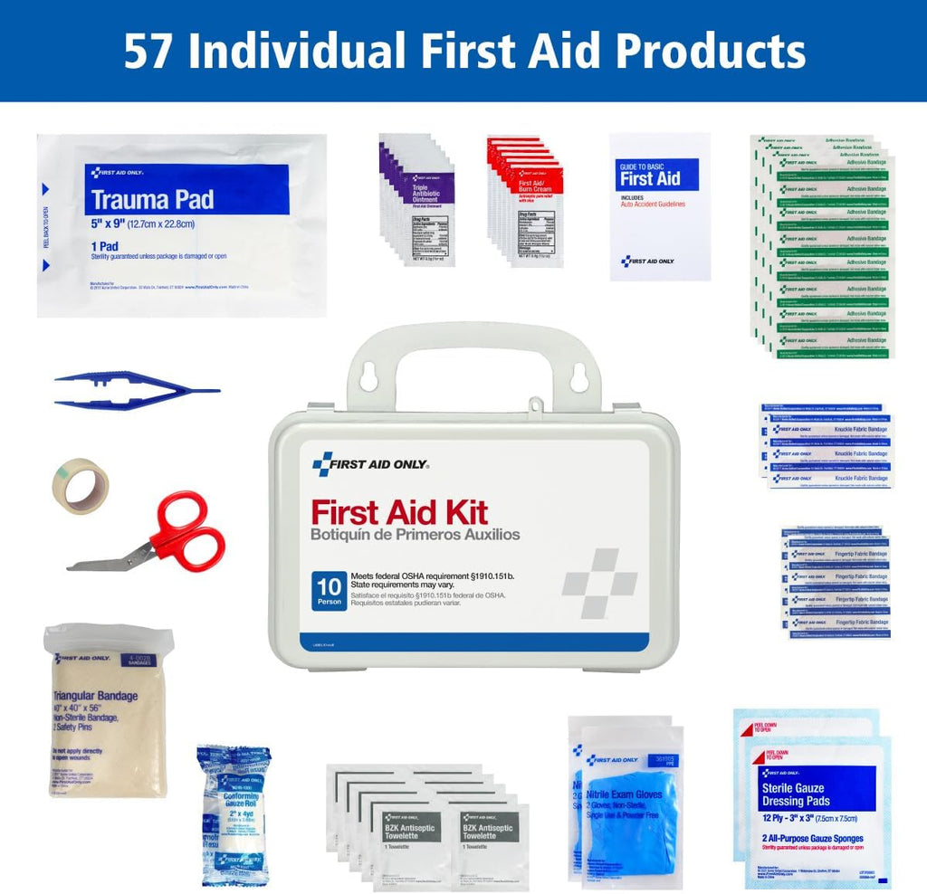 6060 All-Purpose 10-Person Emergency First Aid Kit for Business, Worksite, Home, and Car, 57 Pieces