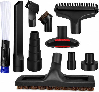 10-PCS Vacuum Attachment Kit for 1.25” (32mm) Hose – Universal Floor Brush, Dusting Tool, Crevice Nozzle & Adapters