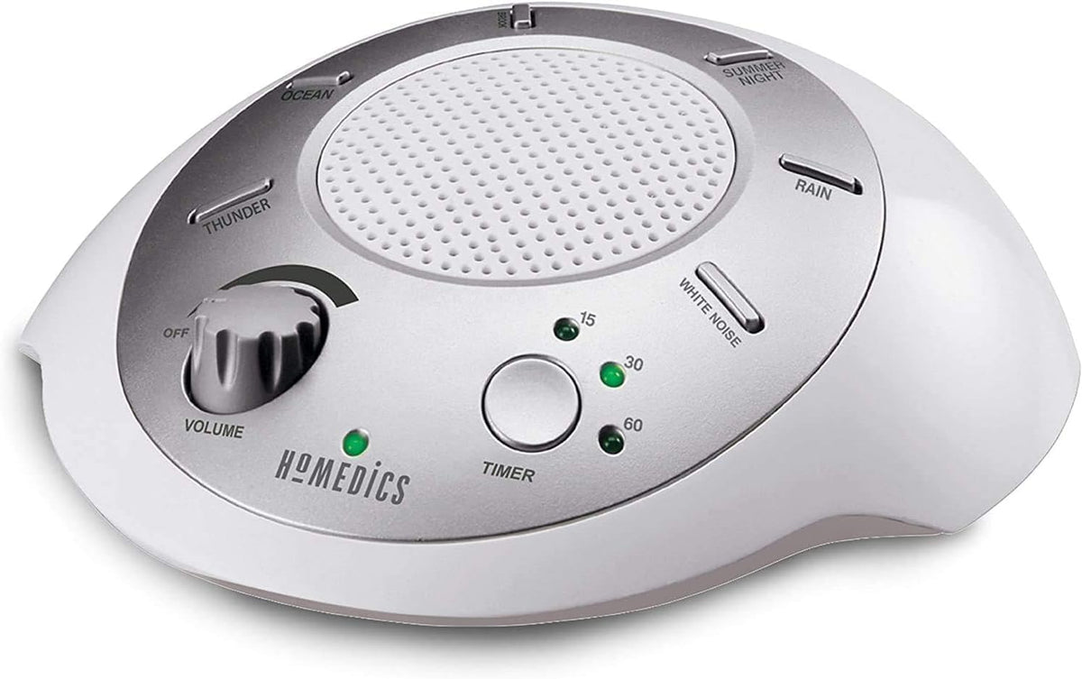 SoundSleep White Noise Sound Machine, Silver | Small Travel Size with 6 Relaxing Nature Sounds, Portable Therapy for