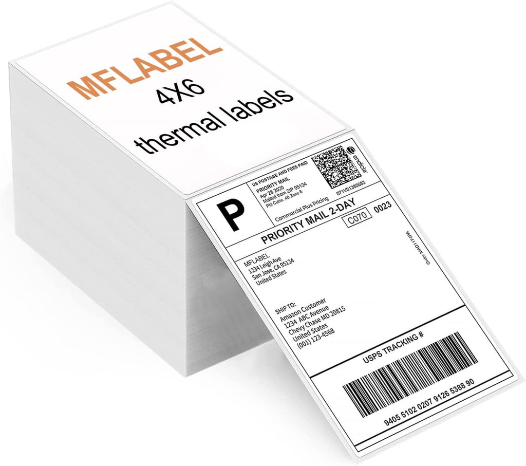 4x6 Direct Thermal Labels (1000 Labels) 4" x 6" Perforated Shipping Labels Compatible with Zebra Printers Fanfold