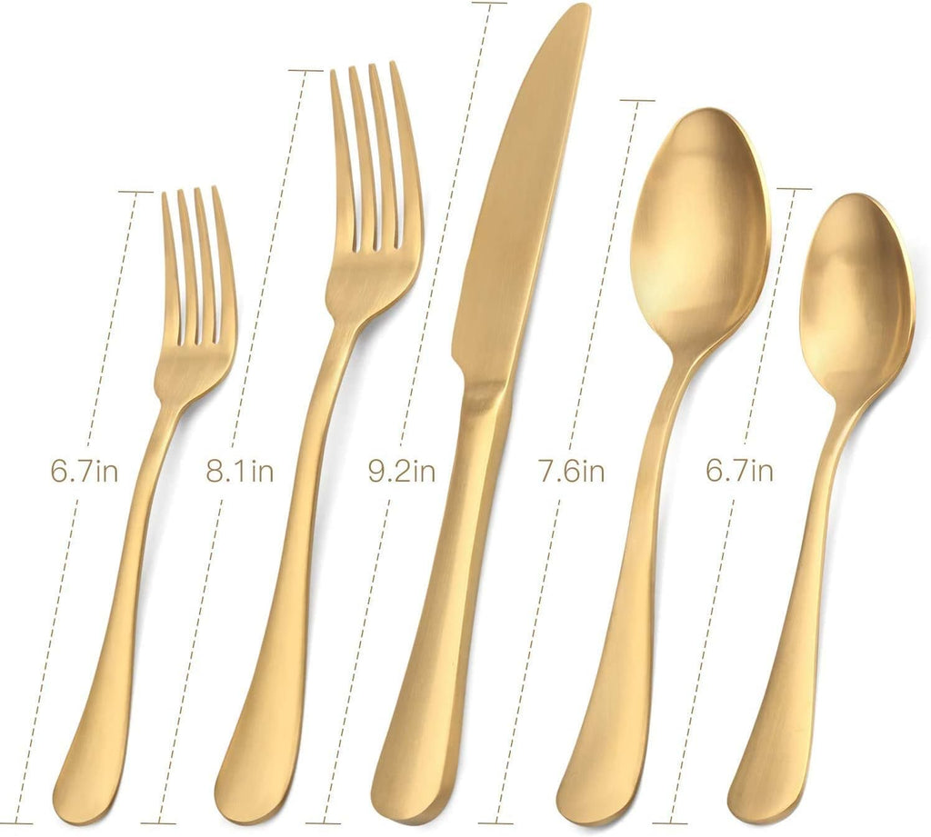 Satin Finish 40-Piece Stainless Steel Flatware Set, Matte Gold Silverware, Dishwasher Safe