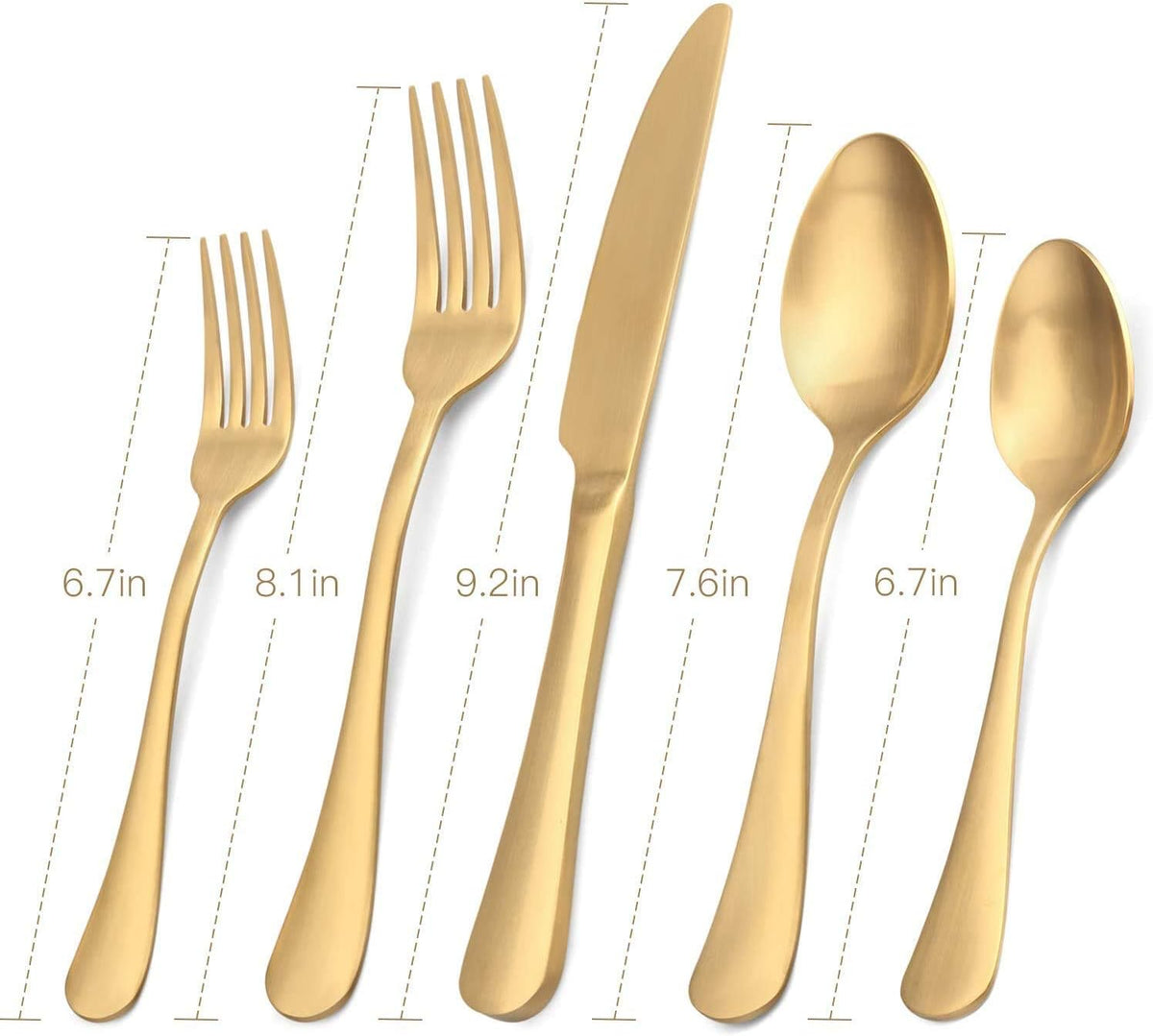 Satin Finish 40-Piece Stainless Steel Flatware Set, Matte Gold Silverware, Dishwasher Safe
