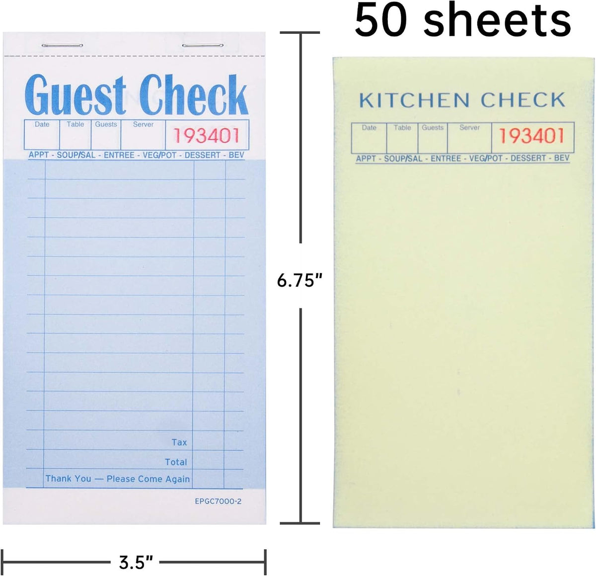 Guest Check Books 3.5" x 6.7", 1000 Duplicates Server Note Pads