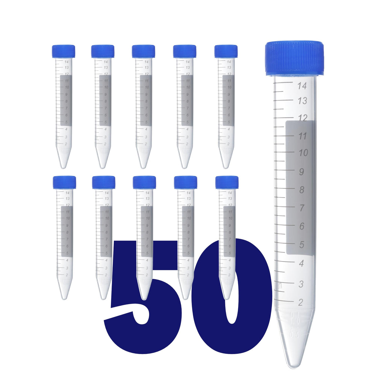 15mL Screw Cap Conical Centrifuge Tubes, Sterile Test Tubes with Blue Lids, Lab-Grade Polypropylene Plastic, Printed