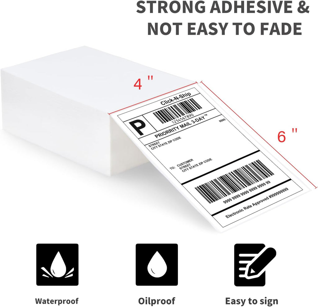 4x6 Direct Thermal Labels, 500pcs Perforated Fanfold, Compatible Zebra & Rollo Printers | BPA Free, Clear Printing