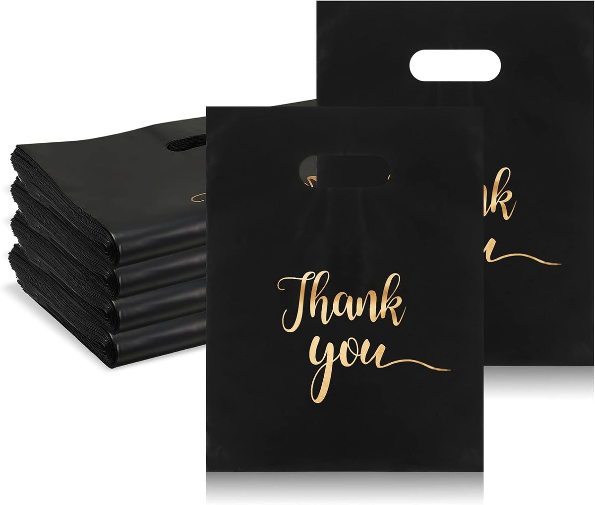 200 Pcs Thank You Merchandise Bags 9x12 Plastic Die Cut Handle