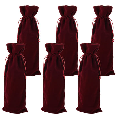 Luxury Velvet Wine Bag Wine Gift Bags, 6 Pcs Wine Bottle Bags with Double Drawstring Closure, 14.5"x 5.9" Reusable