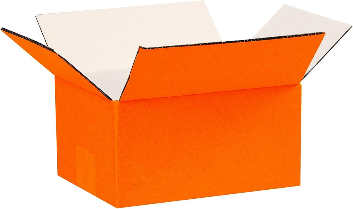 Orange (White Inside) Corrugated Shipping Boxes 10x6x2" Inch,25 Pc