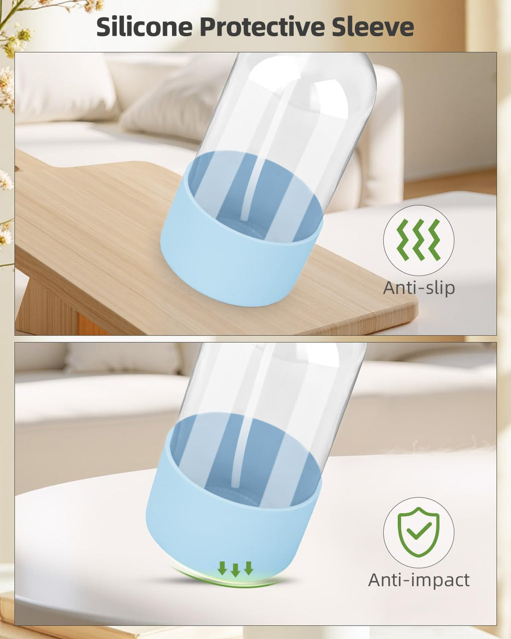 2 Pack Glass Spray Bottles 8 oz, Empty Refillable Containers with Silicone Sleeve Protection, Glass Spray Bottles for