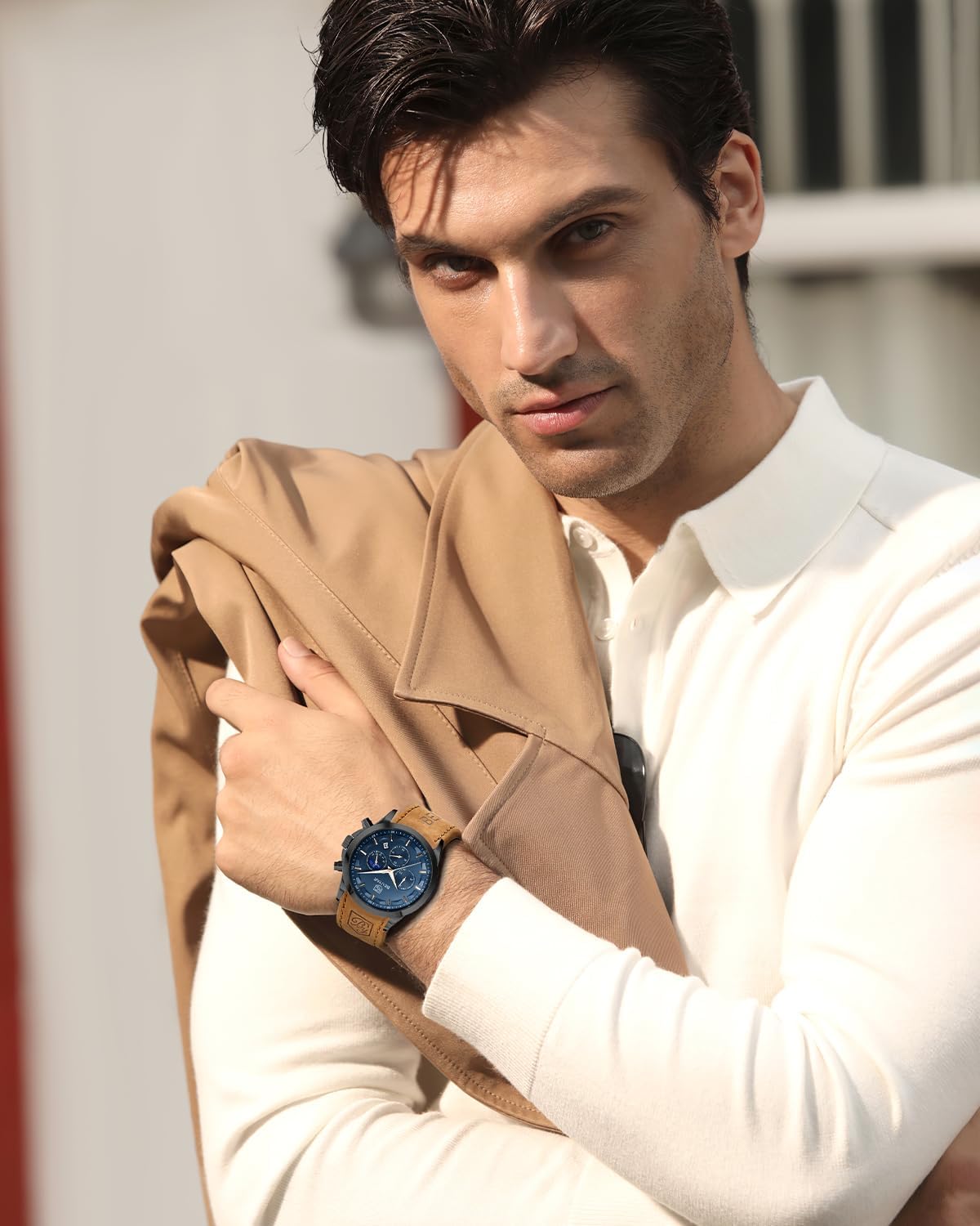 Mens Watch Analog Quartz Movement Chronograph Stylish Casual Wristwatch with Stainless Steel Bracelets Waterproof
