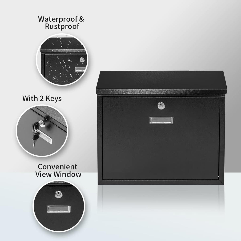 Mailbox Wall Mount,Large Capacity Locking Mailbox for Outside,Galvanized Steel Cover and Rust-Proof Metal Post Box L