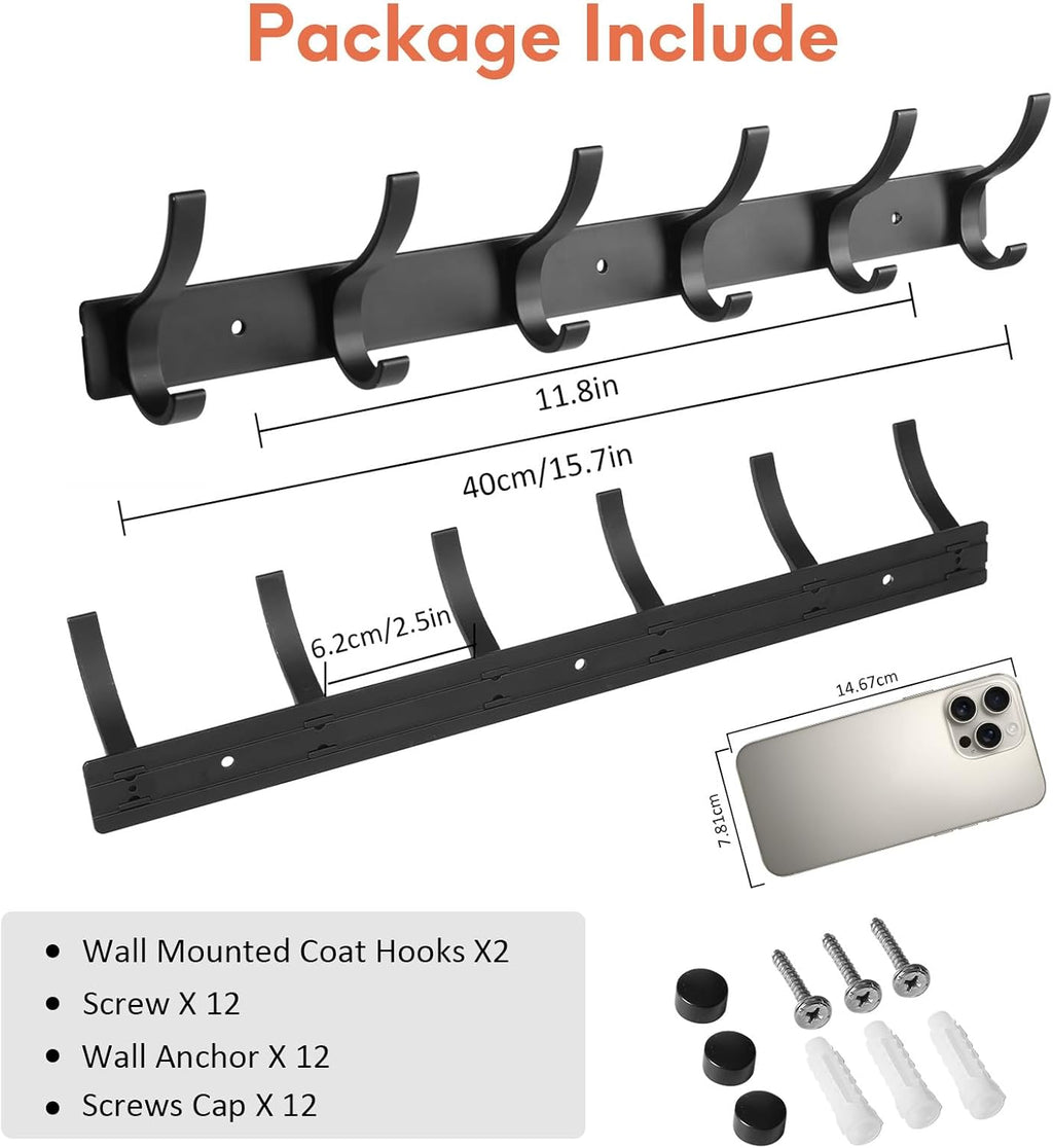 Coat Rack Wall Mount, Wall Hooks for Hanging, Entry Coat Hooks Coat Hanger, Hat Rack Holder for Wall, Key Holder
