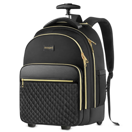 Rolling Backpack for Women, 15.6 Inch Travel Backpack with Wheels