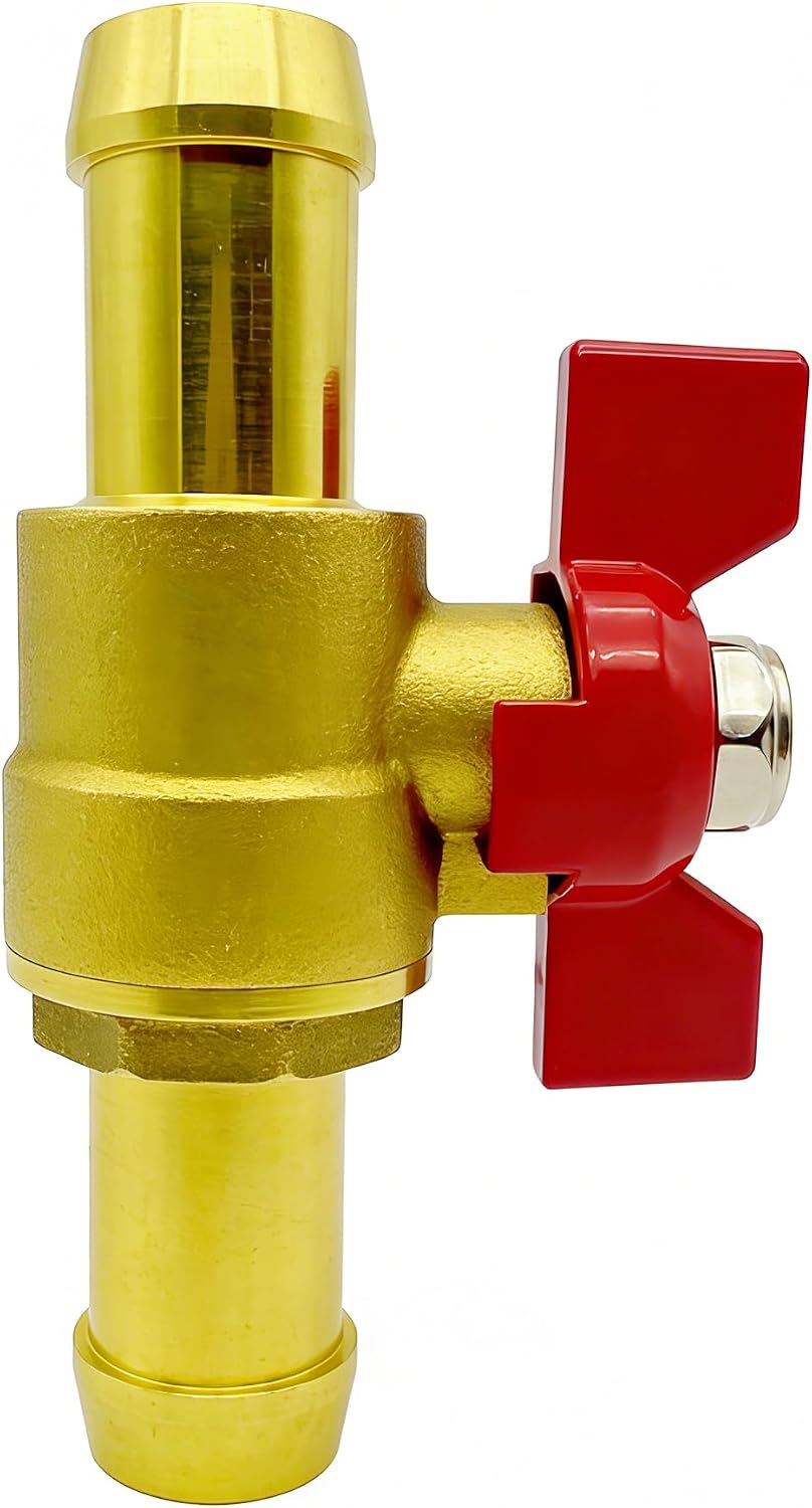 1PCS Brass Shut Off Valve 3/4" Inch, Red Butterfly Handle for Hot and Cold Water with 2 Hose Clamps