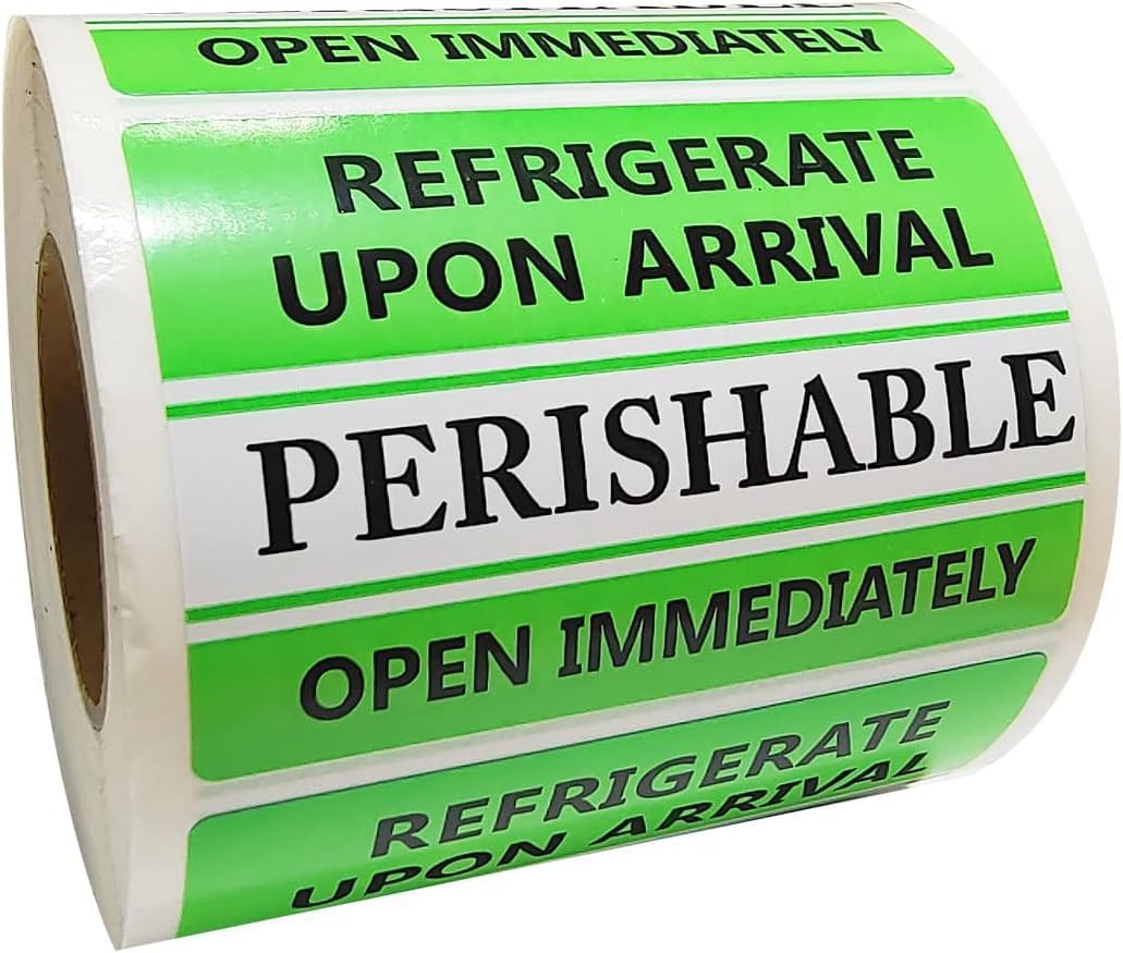Perishable Labels 3"x2", Refrigerate Upon Arrival Shipping Stickers