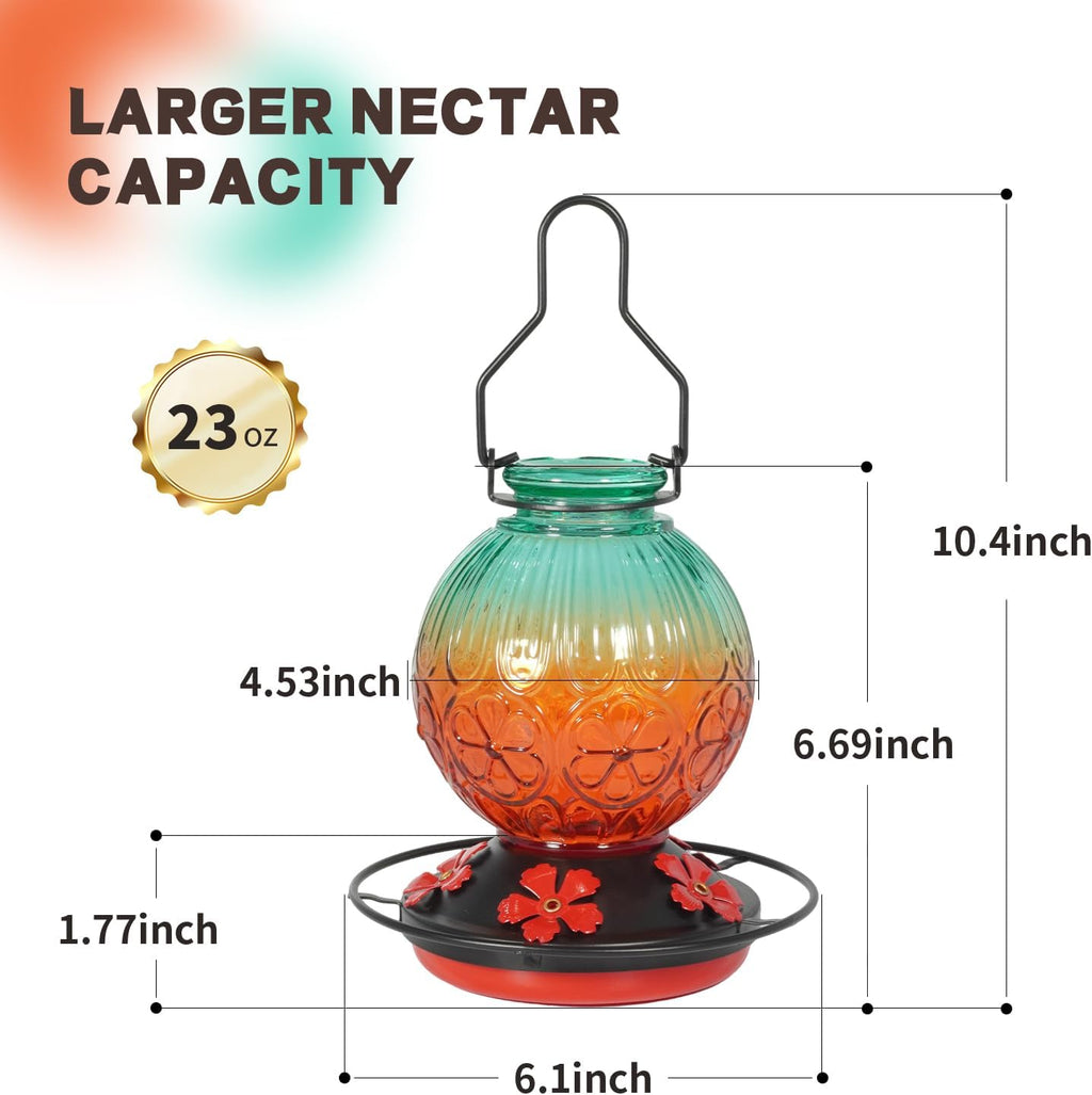 Glass Hummingbird Feeders for Outdoors Hanging, 23Oz Humming Bird Nectar Feeders with Perch, 5 Flower Feeding Ports