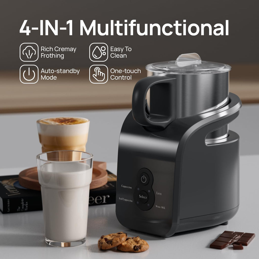 4-in-1 Milk Frother - Electric Steamer, Automatic Warm & Cold Cappuccino Foam Maker, 12.5oz Milk Warmer for Latte