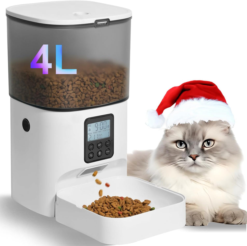 Automatic Cat Feeder, 4L Cat Food Dispenser with 10s Voice Recorder, Pet Feeder up to 8 Meals per Day, Timed Feeder