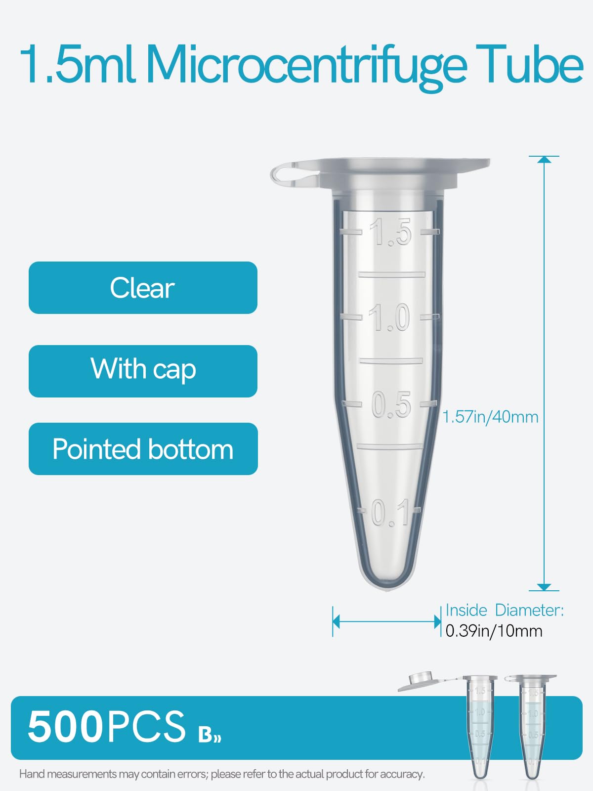 1.5ml Microcentrifuge Tubes 500PCS, Max. RCF 13,000xg