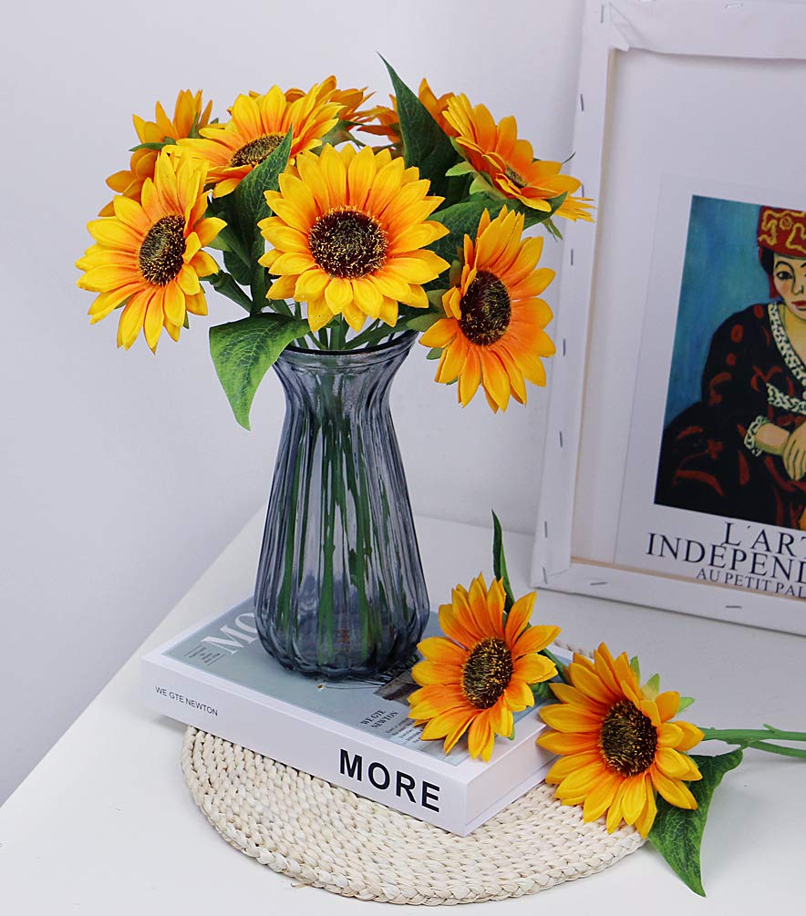 10 Pcs Artificial Sunflowers, Single Stem, for Fall Bouquet