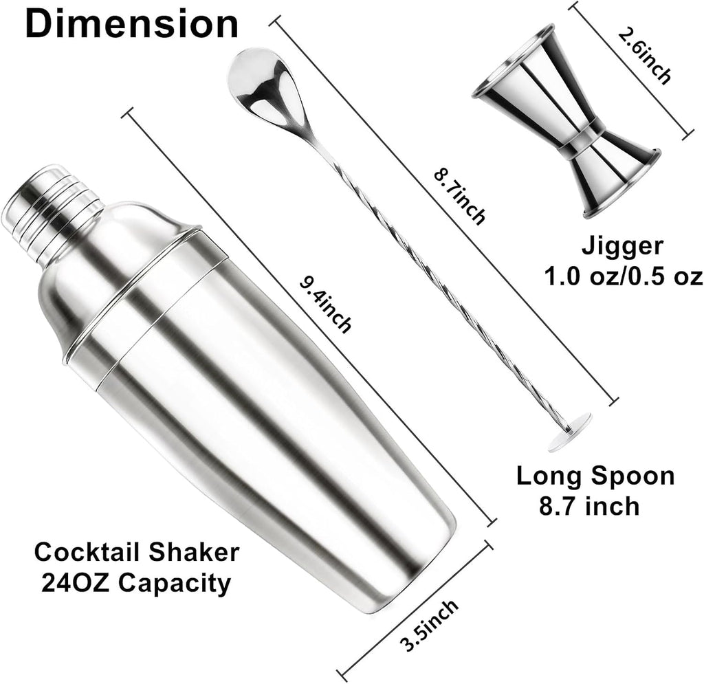 24oz Stainless Steel Cocktail Shaker Set Bartender Kit
