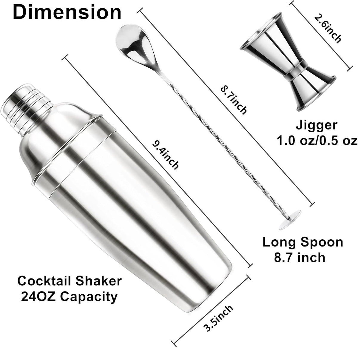 24oz Stainless Steel Cocktail Shaker Set Bartender Kit