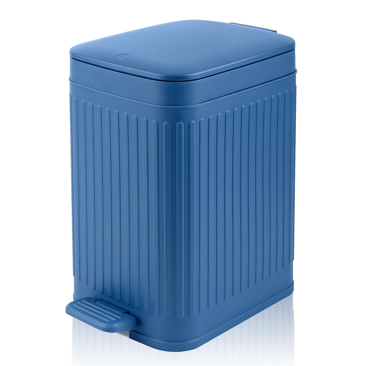 Small Bathroom Trash Can with Lid, 1.9 Gallon Slim Soft Close Step, Navy