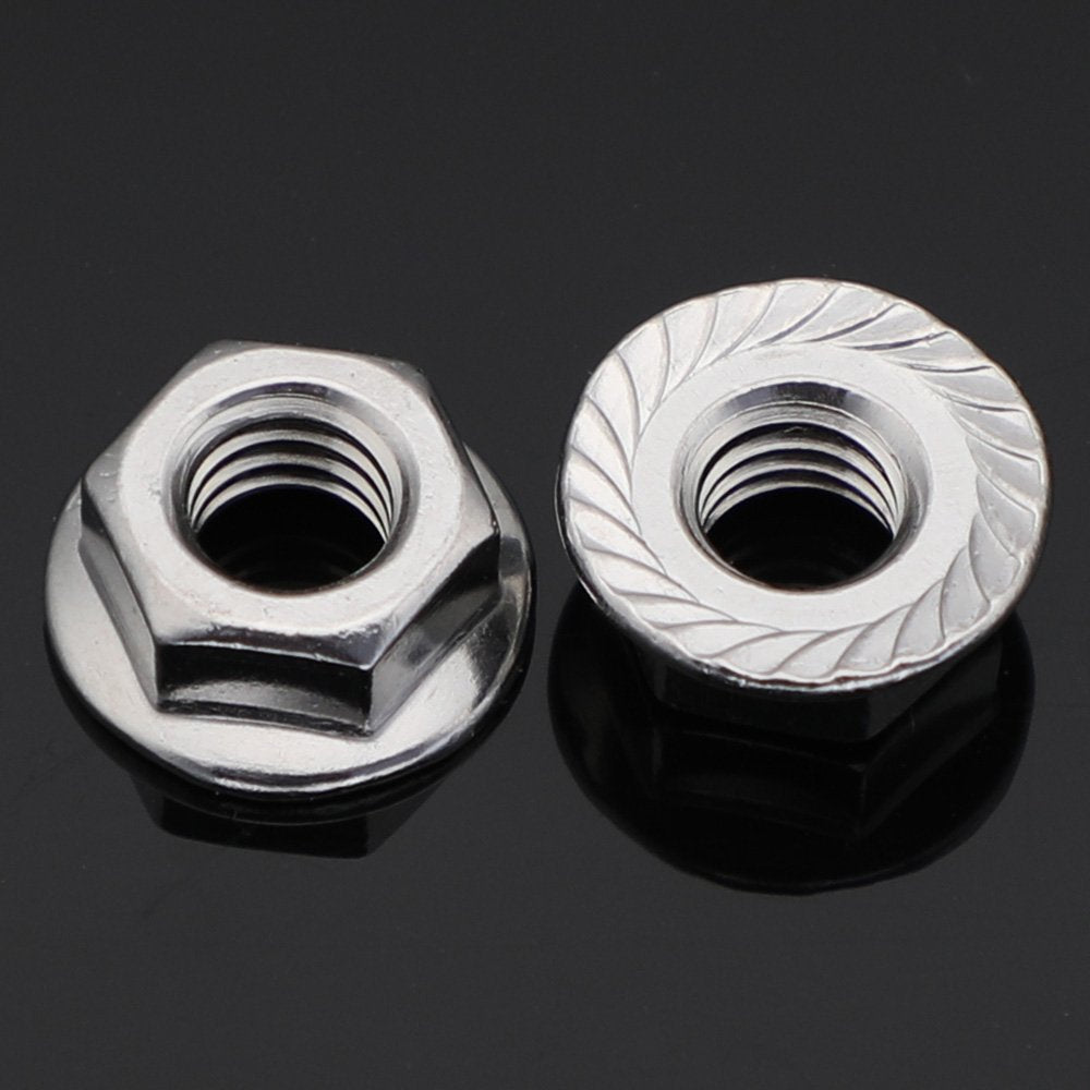 3/8-16 Serrated Flange Hex Lock Nuts, Stainless Steel 18-8 (304), Bright Finish, 10 PCS