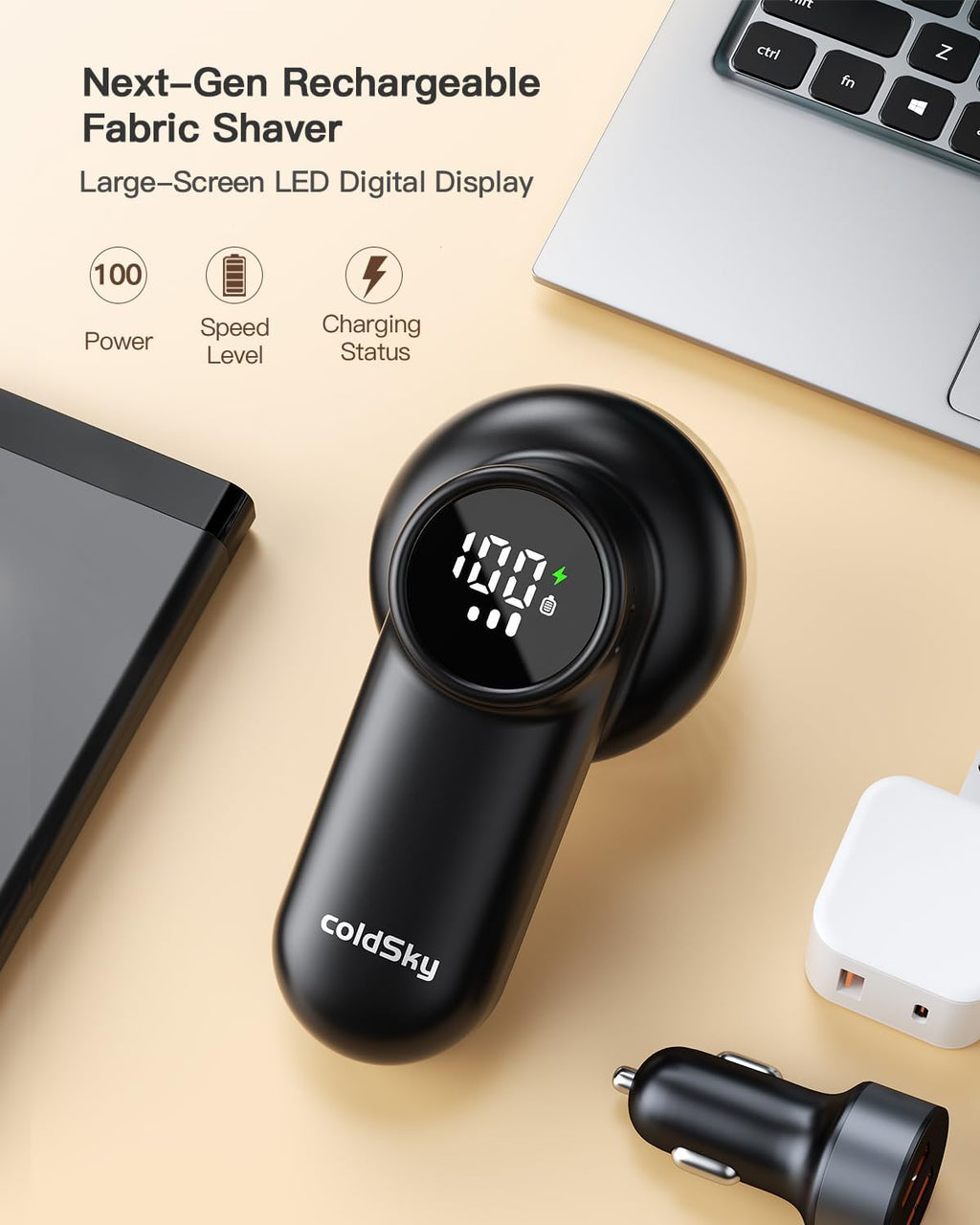 Rechargeable Fabric Shaver, Lint Shaver with Digital Display, Sweater Shaver with 6-Leaf Blades and Safety Lock
