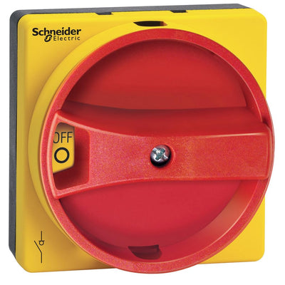Square D by Schneider Electric VLSH1S5R Recessed Rotary Handle for VLS3P Disconnect Switches, Screw Mounting, Red Handle, 5mm Shaft, 65x65mm