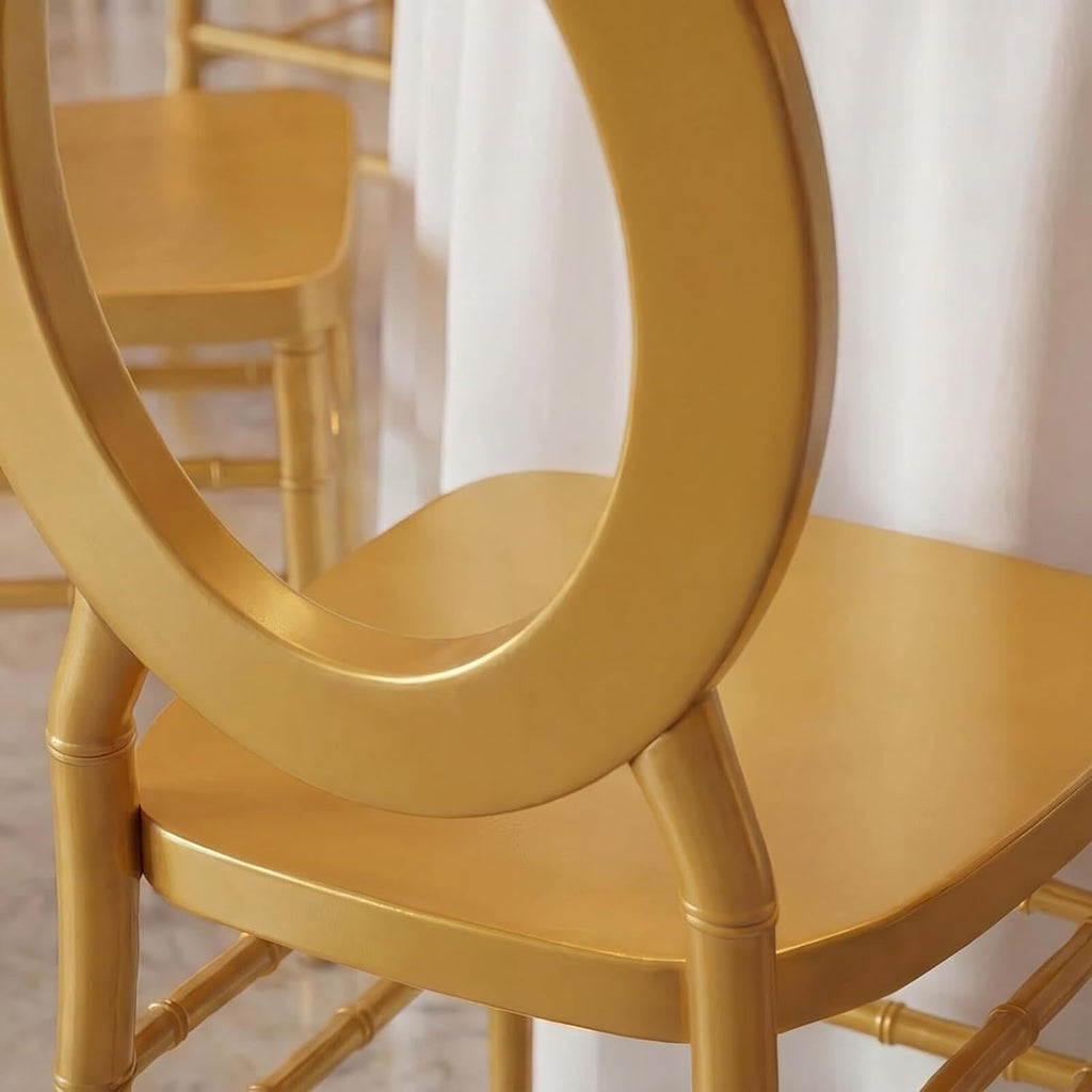 Efavormart 3-Pack Gold Acrylic Chiavari Ghost Chairs with Oval Open Back – Transparent Resin Stackable Armless Chairs