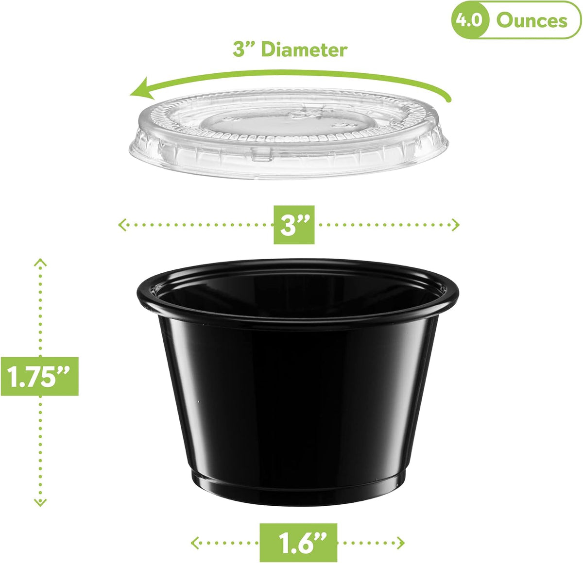Black Diposable Plastic Portion Cups 4 oz - 100 Sets