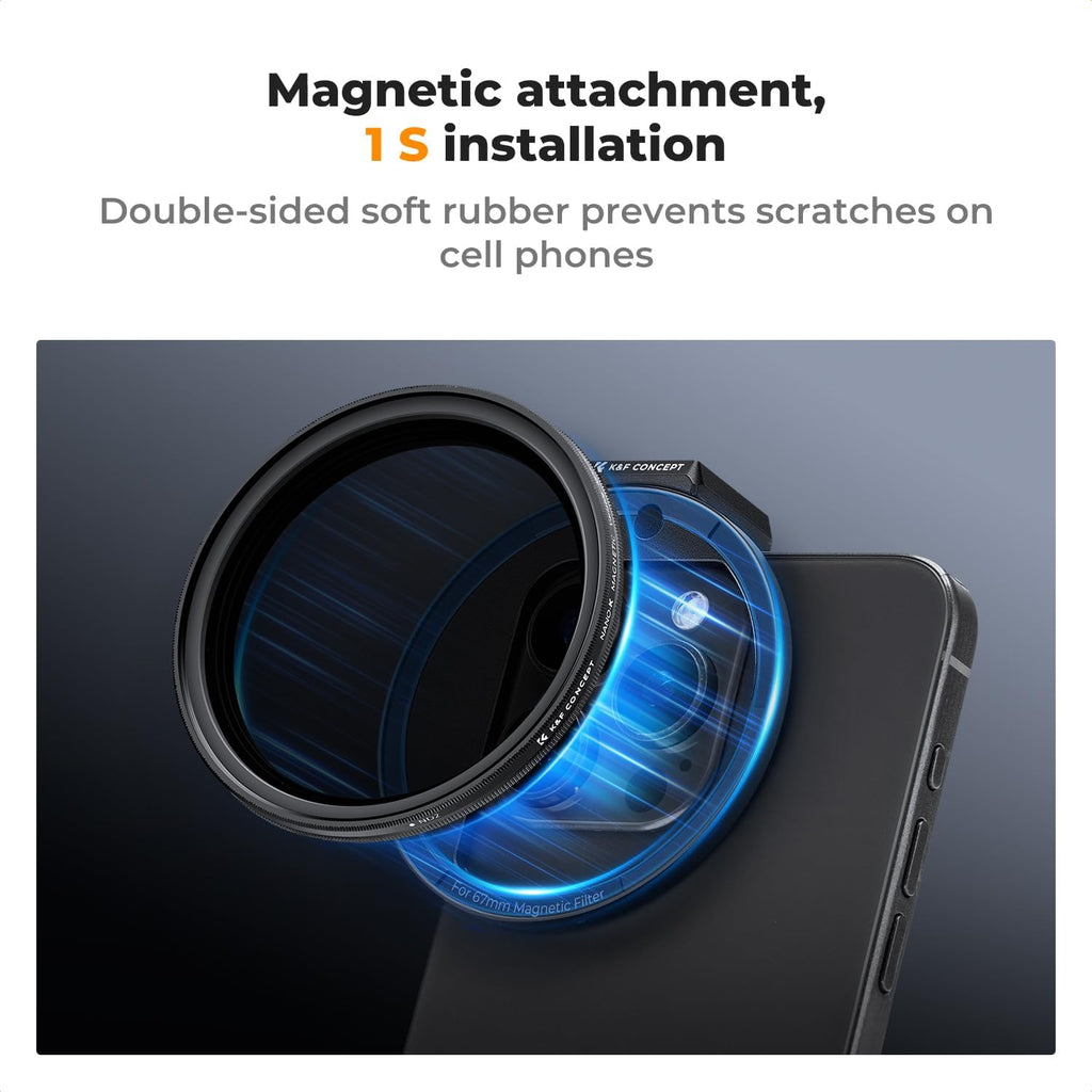 Clip On 67mm Variable ND2-32 Magnetic Phone Lens Filter Kit | Magnetic Adapter Ring/Cold Shoe/Locking Knob, Neutral
