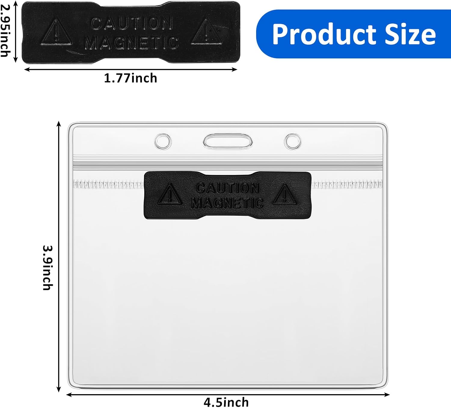 100 Pack Magnetic Name Badge Holders 4.5" x 3.9" Clear PVC Horizontal ID Card Holder with Magnet Backing, Waterproof