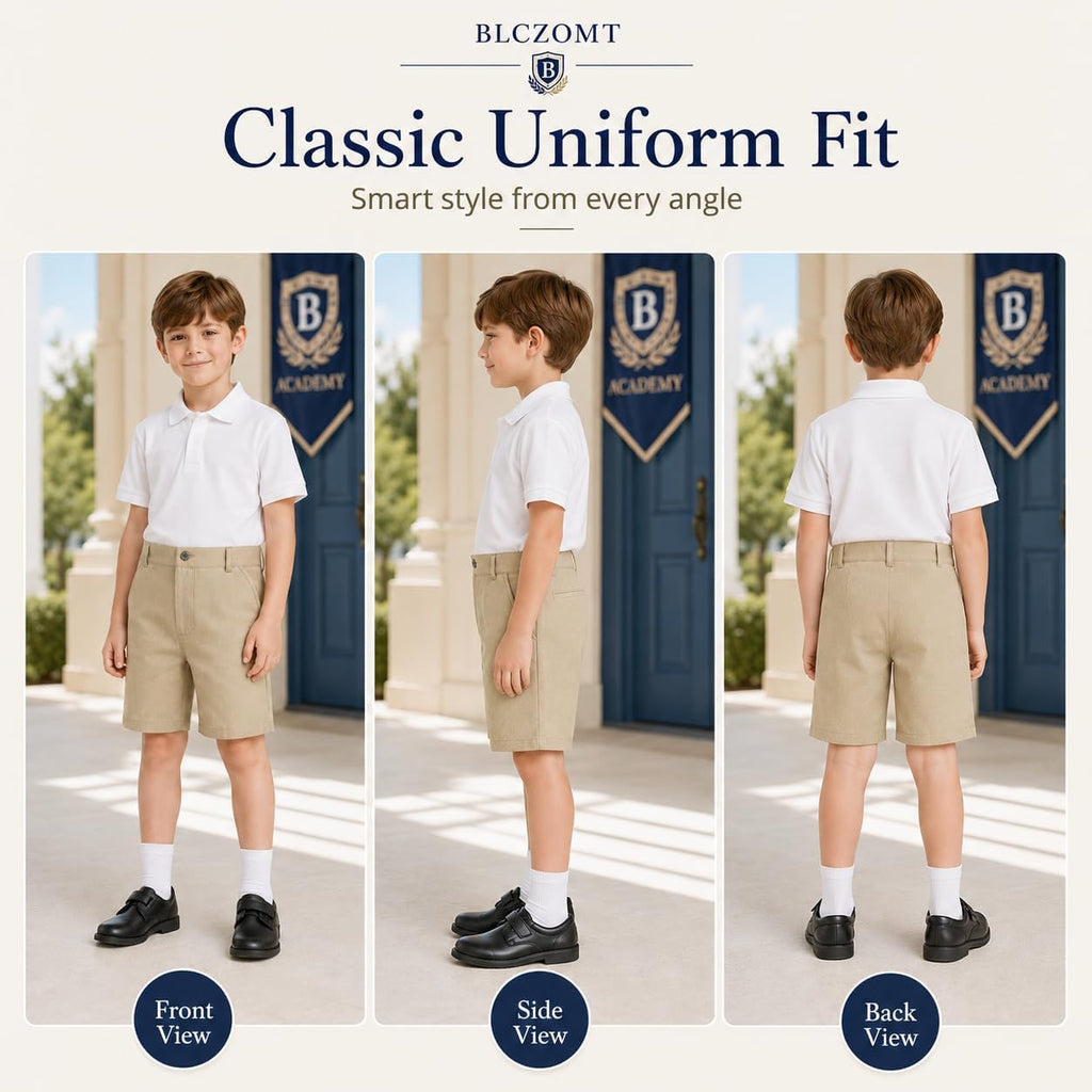 Boys Uniform Shorts Summer School Flat Front Chino Dress Shorts for Kids Teens