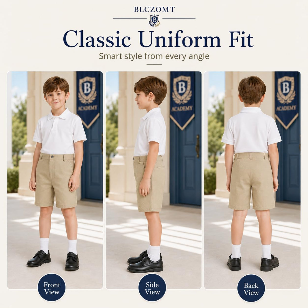 Boys Uniform Shorts Summer School Flat Front Chino Dress Shorts for Kids Teens