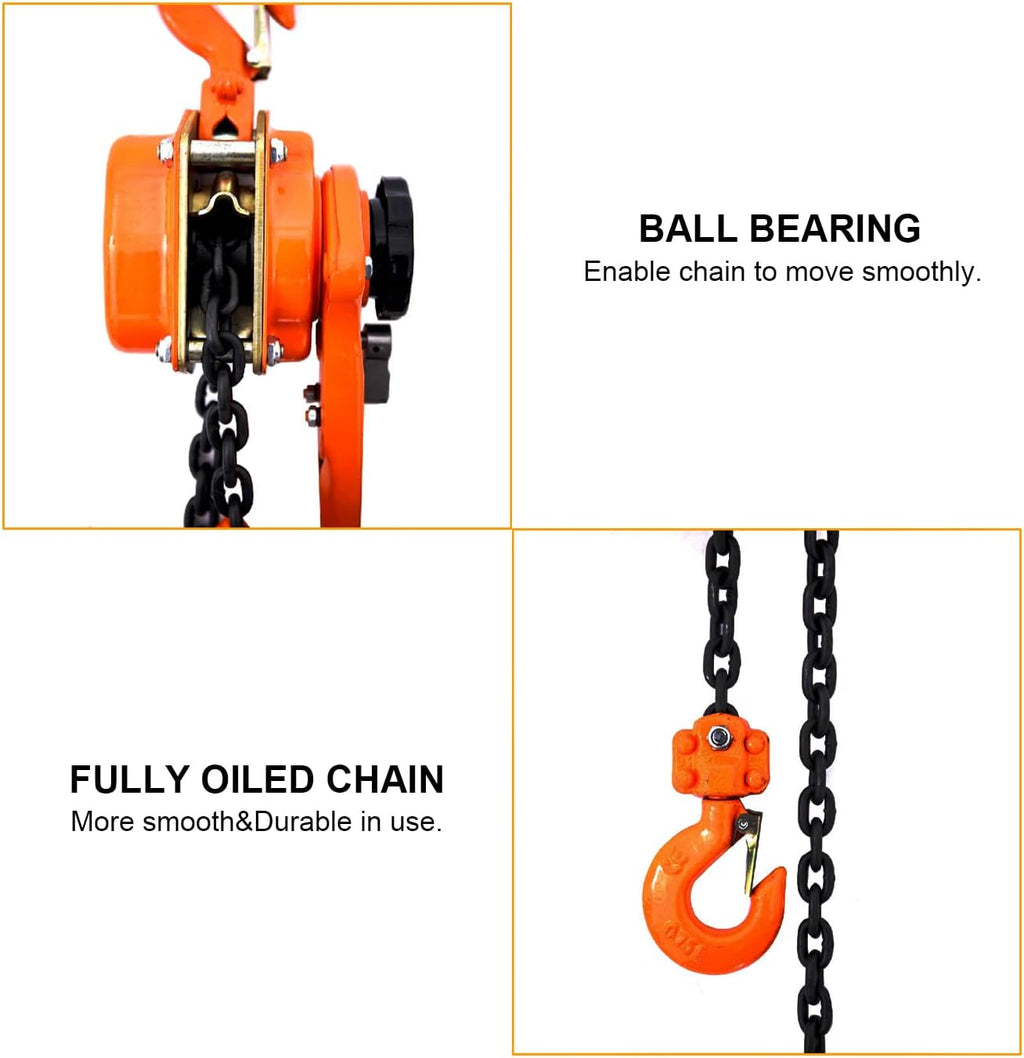 Lever Chain Hoist 1650lbs 10ft 3/4 ton Come Along Ratchet Puller Hoists for Heavy Duty Lifting