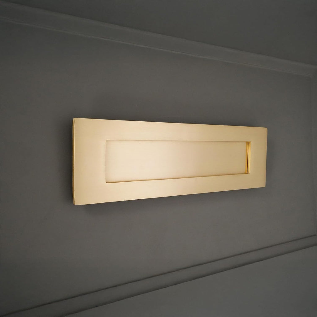 10" or 12" Victorian Solid Brass Traditional Sprung Letter Plate with Door Knocker - Satin Brass (10" x 3" Letter Plate)