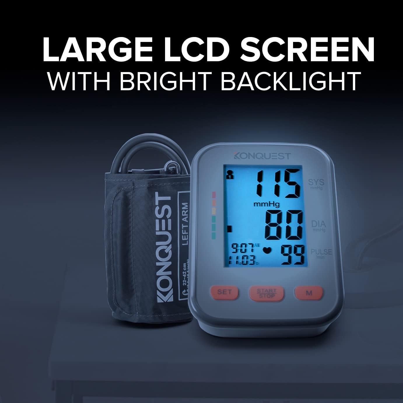 KBP-2704A Automatic Upper Arm Digital Blood Pressure Monitor | Large Cuff (8.5–16.5 in), Backlit Display, Irregular