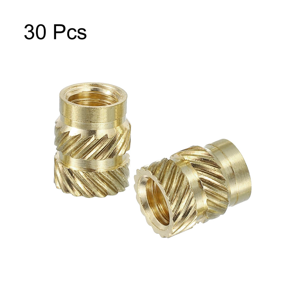 uxcell Knurled Insert Nuts, 30pcs M6 x 10mm Length x 8mm OD 3D Printing Brass Nuts Female Threaded Inserts Brass Heat Set Insert Embedment Nut