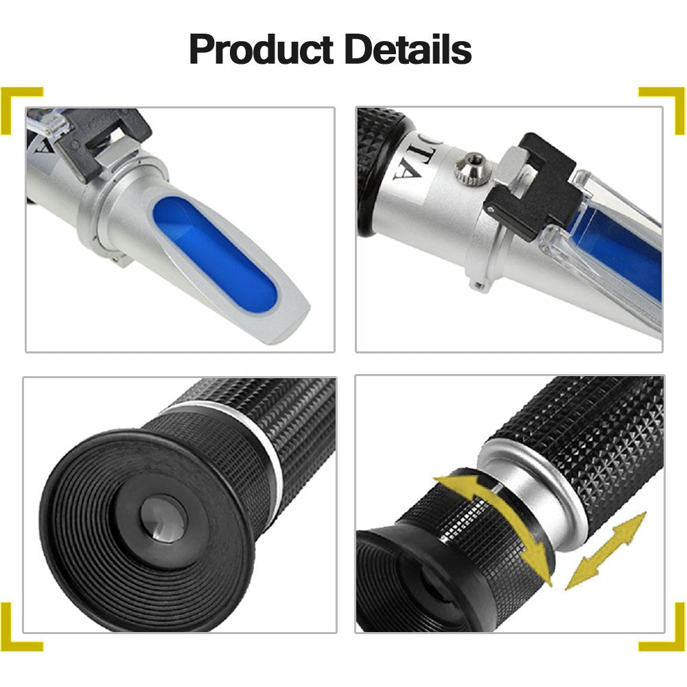 Brix Refractometer with ATC, Dual Scale - Specific Gravity & Brix, Hydrometer in Wine Making and Beer Brewing