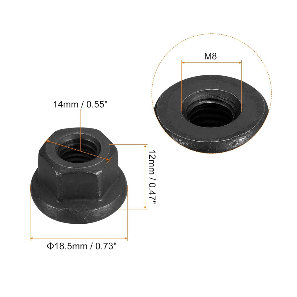 uxcell 5pcs M8 Flange Hex Nuts, Grade 10.9 Carbon Steel Black Oxide
