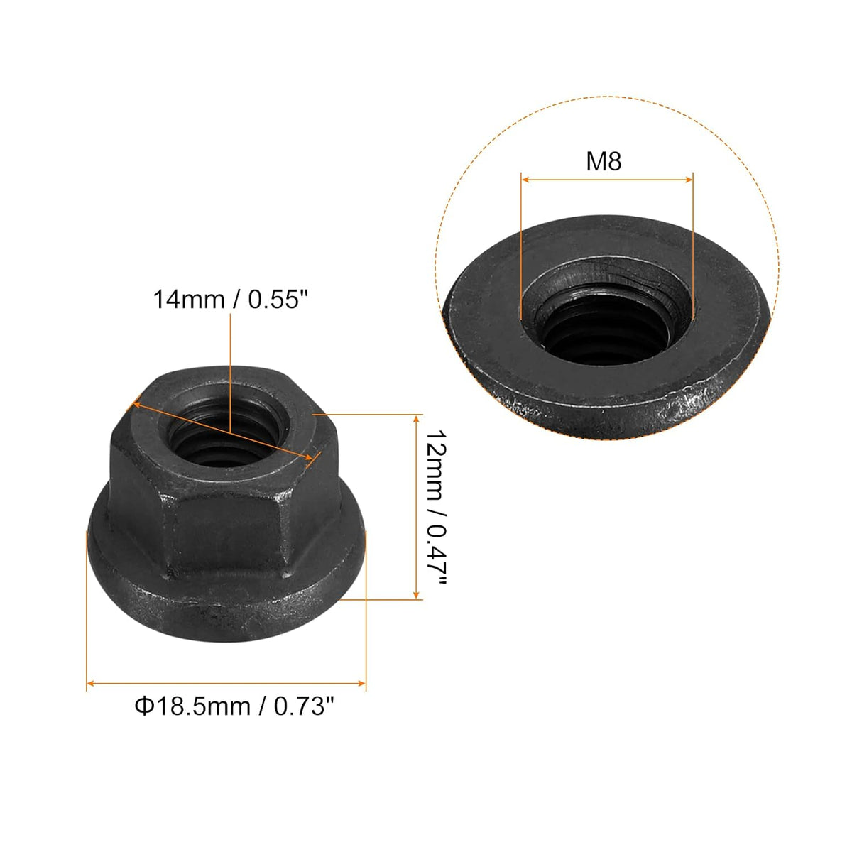 uxcell 5pcs M8 Flange Hex Nuts, Grade 10.9 Carbon Steel Black Oxide