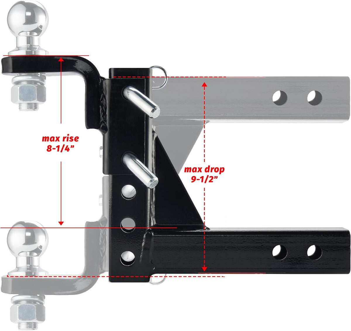 Adjustable Trailer Hitch Ball Mount for 2-Inch Receiver