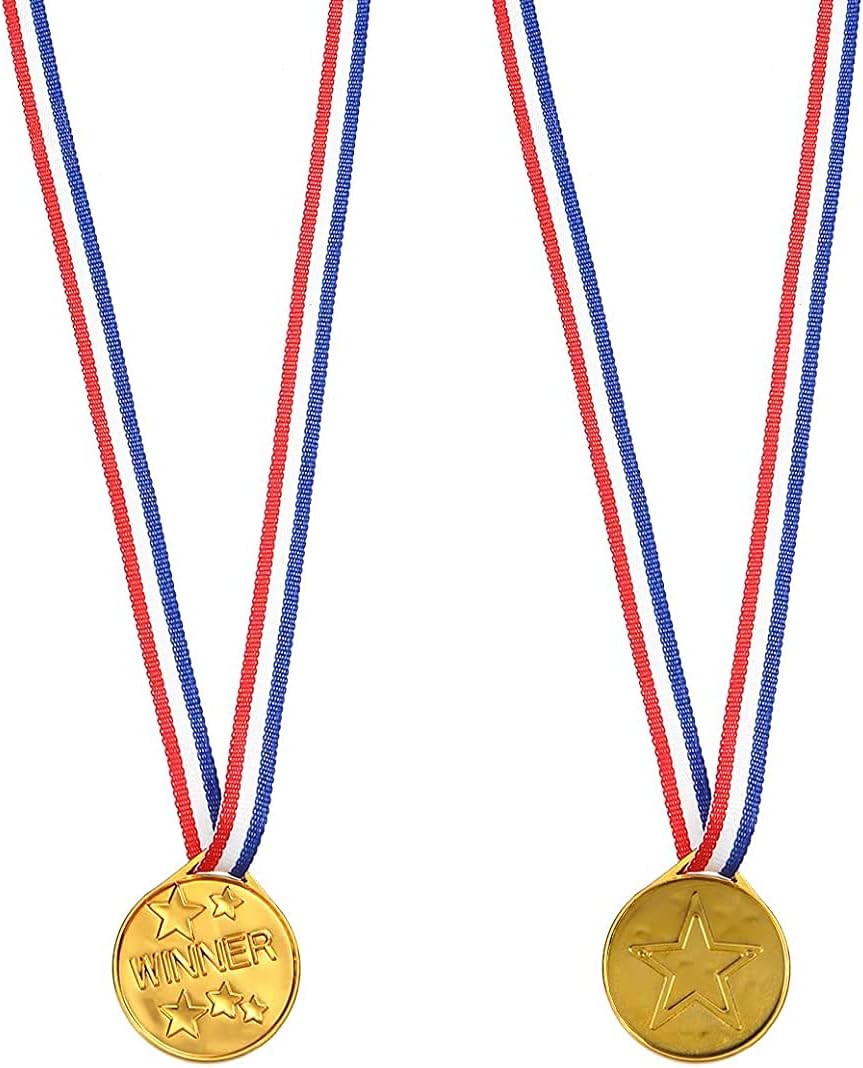 40 Pieces Plastic Gold Winner Award Medals Bulk for Sports, Games Competitions, Party Favors and Decorations