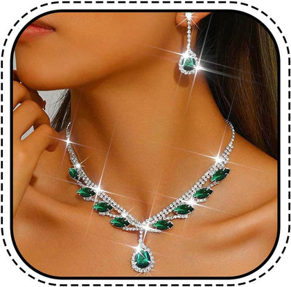 Rhinestone Bridal Wedding Jewelry Set Silver Necklace Earrings Sets Formal Prom Costume Jewelry Sets for Women and